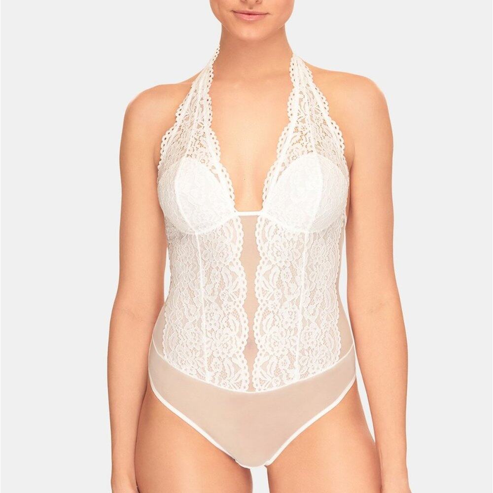 Wacoal NEW sexy XL B.Tempt'd Ciao Bella Lace Halter Bodysuit THONG Size XLarge